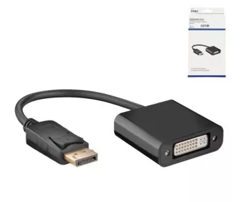DINIC Adapter 1.2 DisplayPort auf DVI-D, DP-Stecker - DVI-Buchse 1080p max.(1920x1200 60Hz)schwarz, DINIC Box mit Euroloch, 0,15m